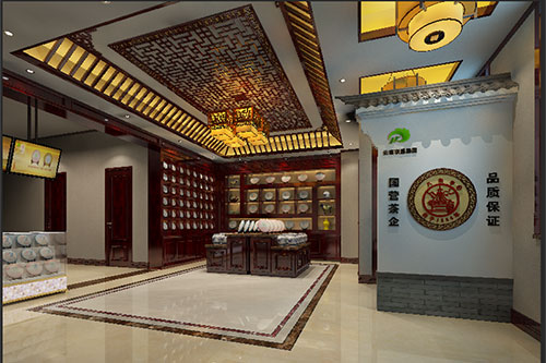 张北古朴典雅的中式茶叶店大堂设计效果图
